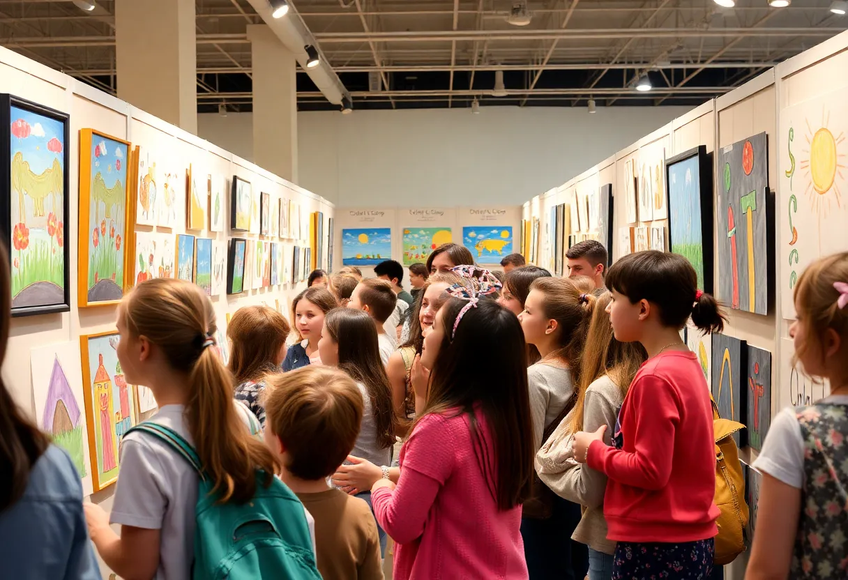 Students showcasing their artwork at the Buzzy's Art Awards ceremony
