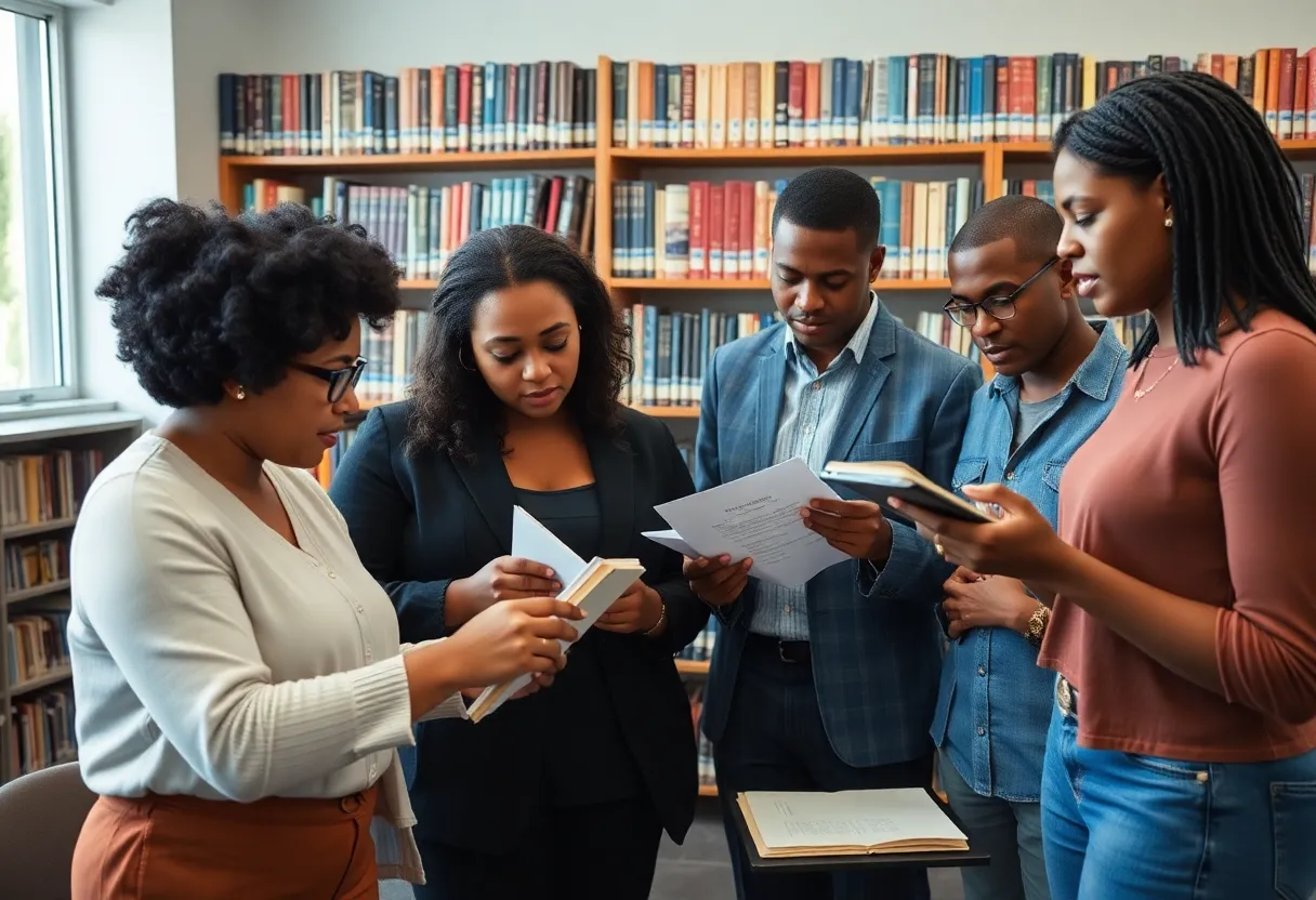 People collaborating on the digitization of civil rights historical documents