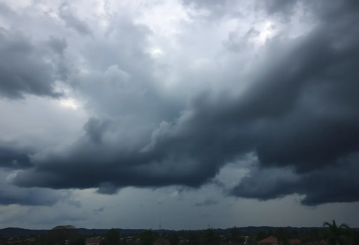 Stormy weather over Columbus Mississippi with threatening clouds and strong winds