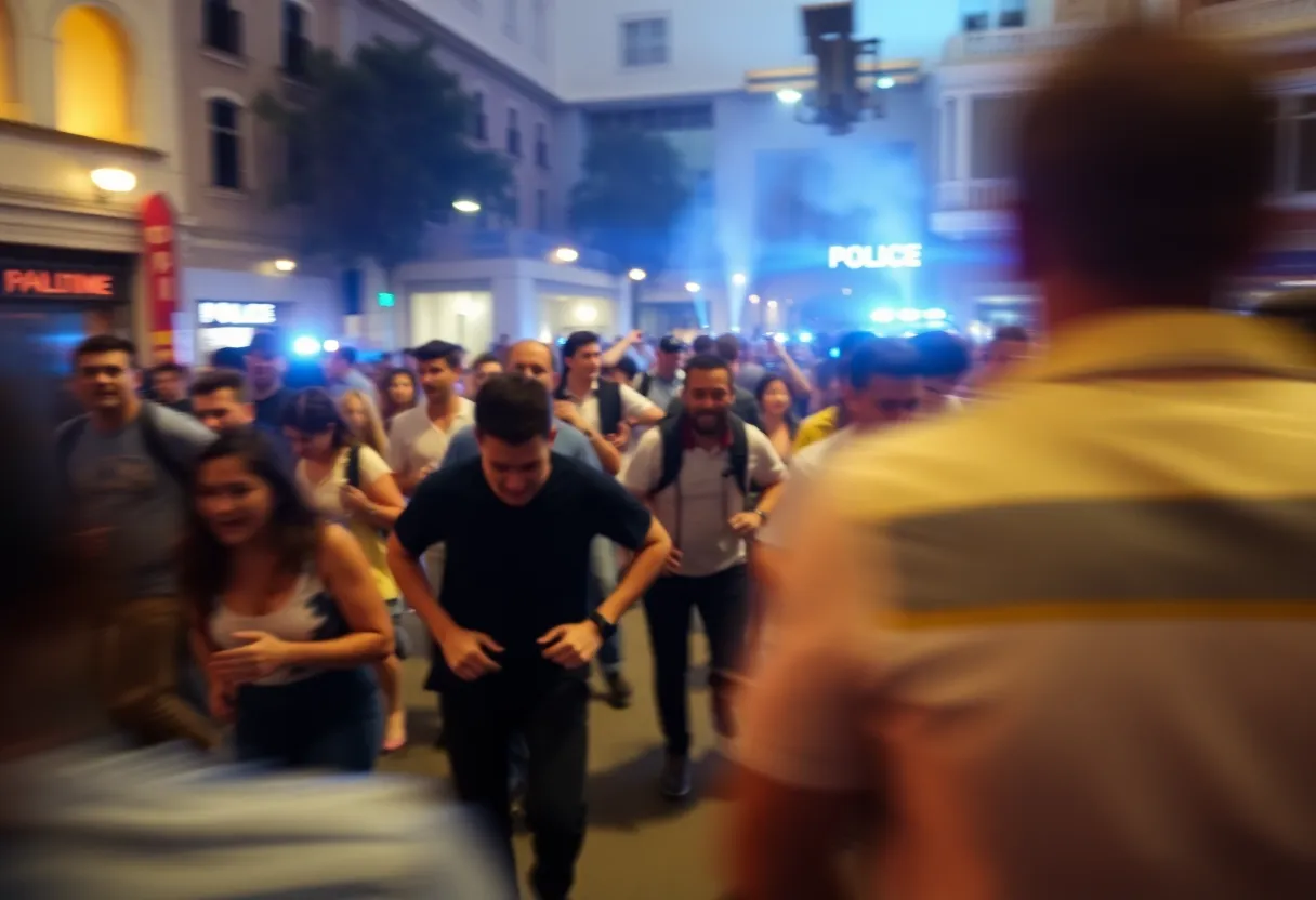Scene of chaos at a party with police presence
