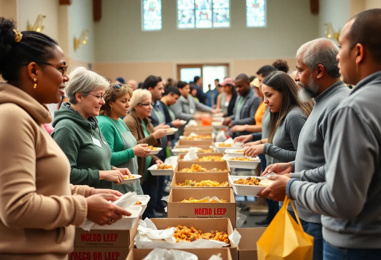 Volunteers serving food at community giveaway in Starkville