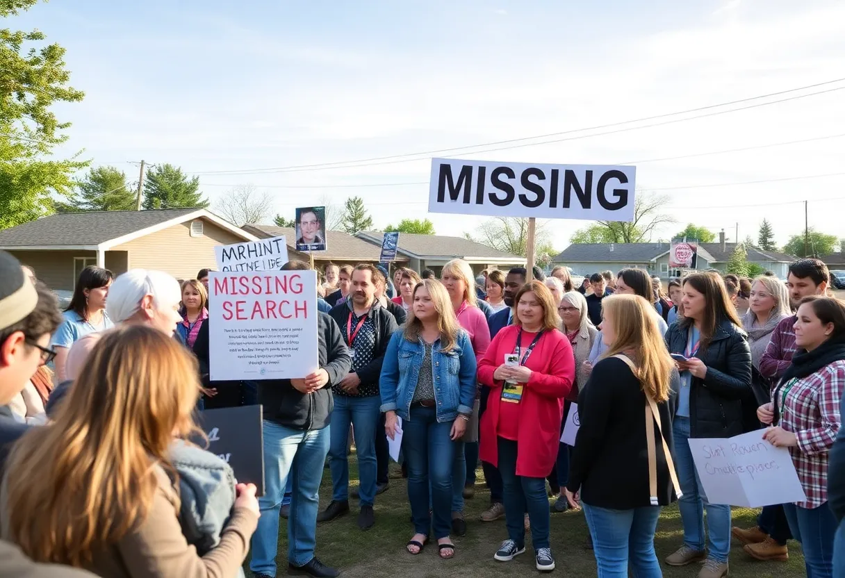 Community members collaborating to find a missing person.