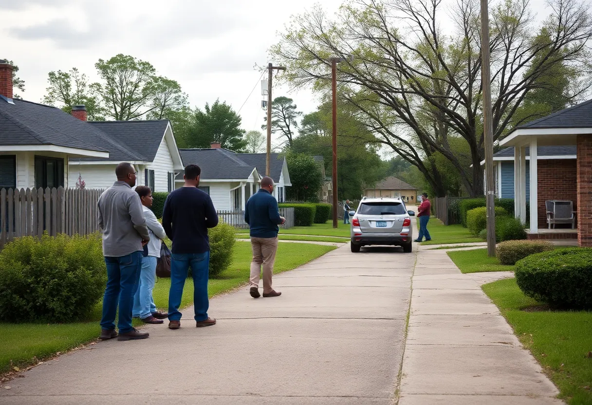 A neighborhood in West Point, with residents engaging in the search for a missing person.