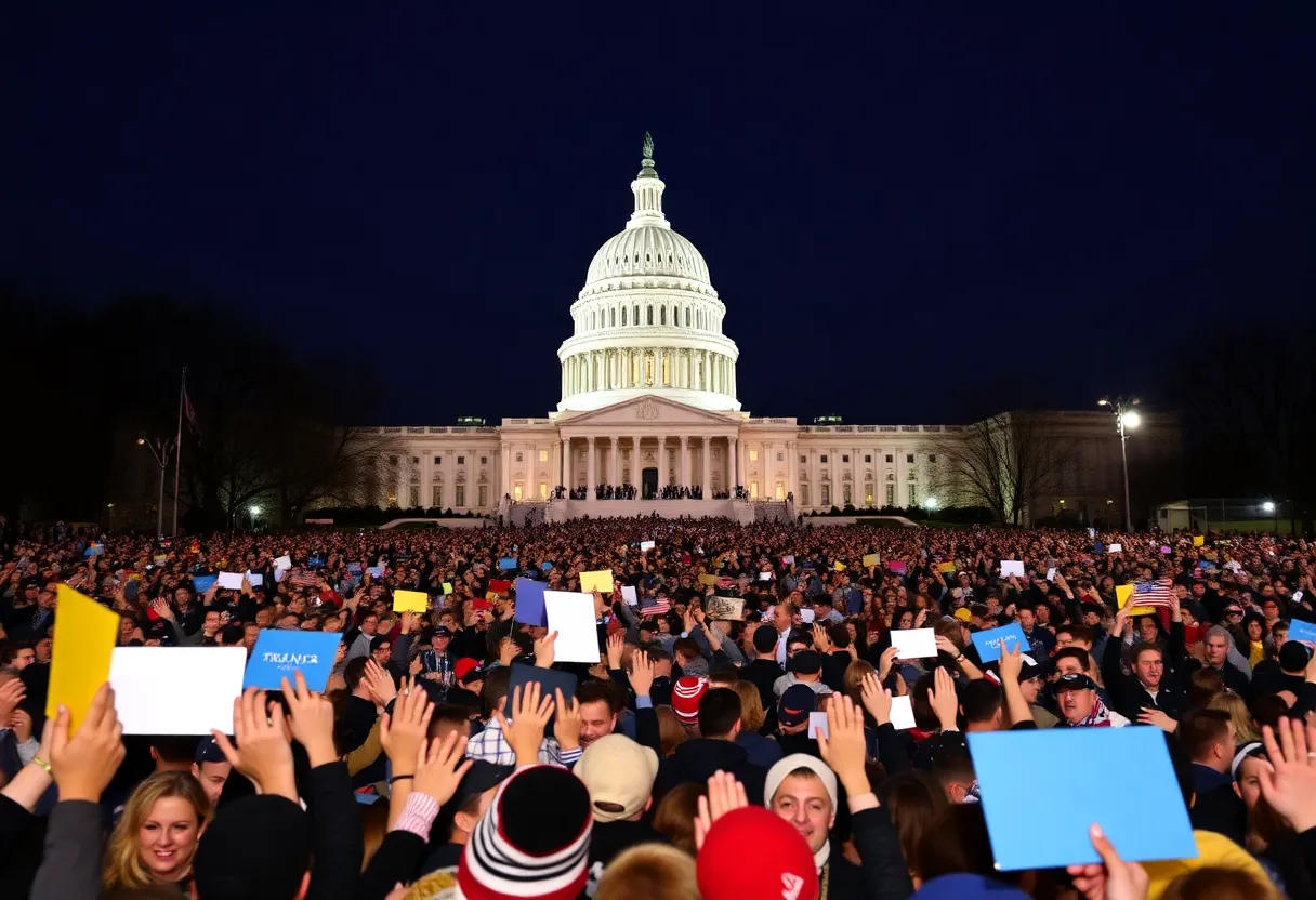 Crowd of supporters at U.S. Capitol during presidential inauguration