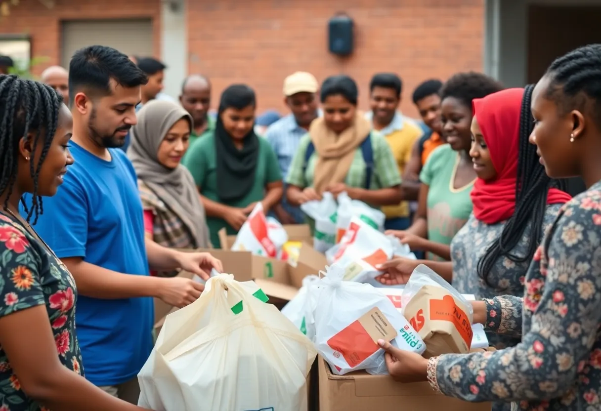 Community members collaborating for humanitarian aid