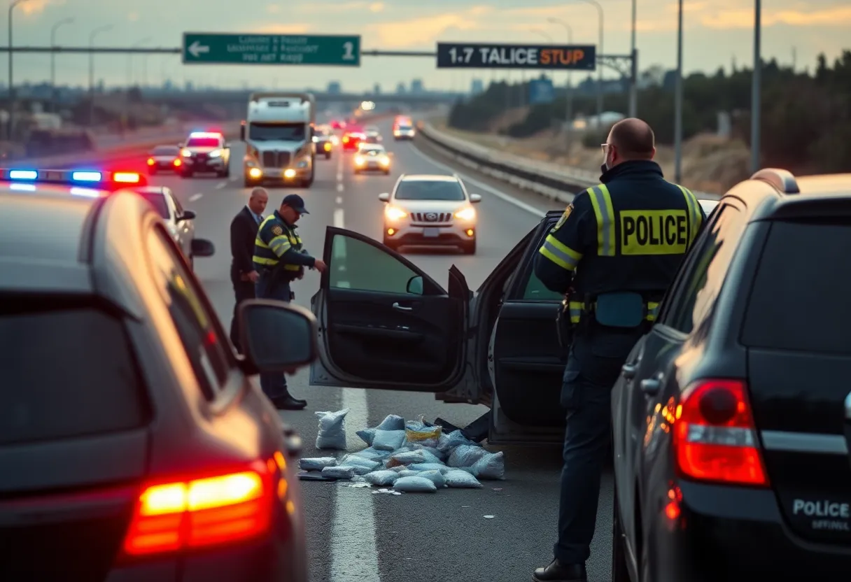 Law enforcement conducting a drug bust in Mississippi during a traffic stop
