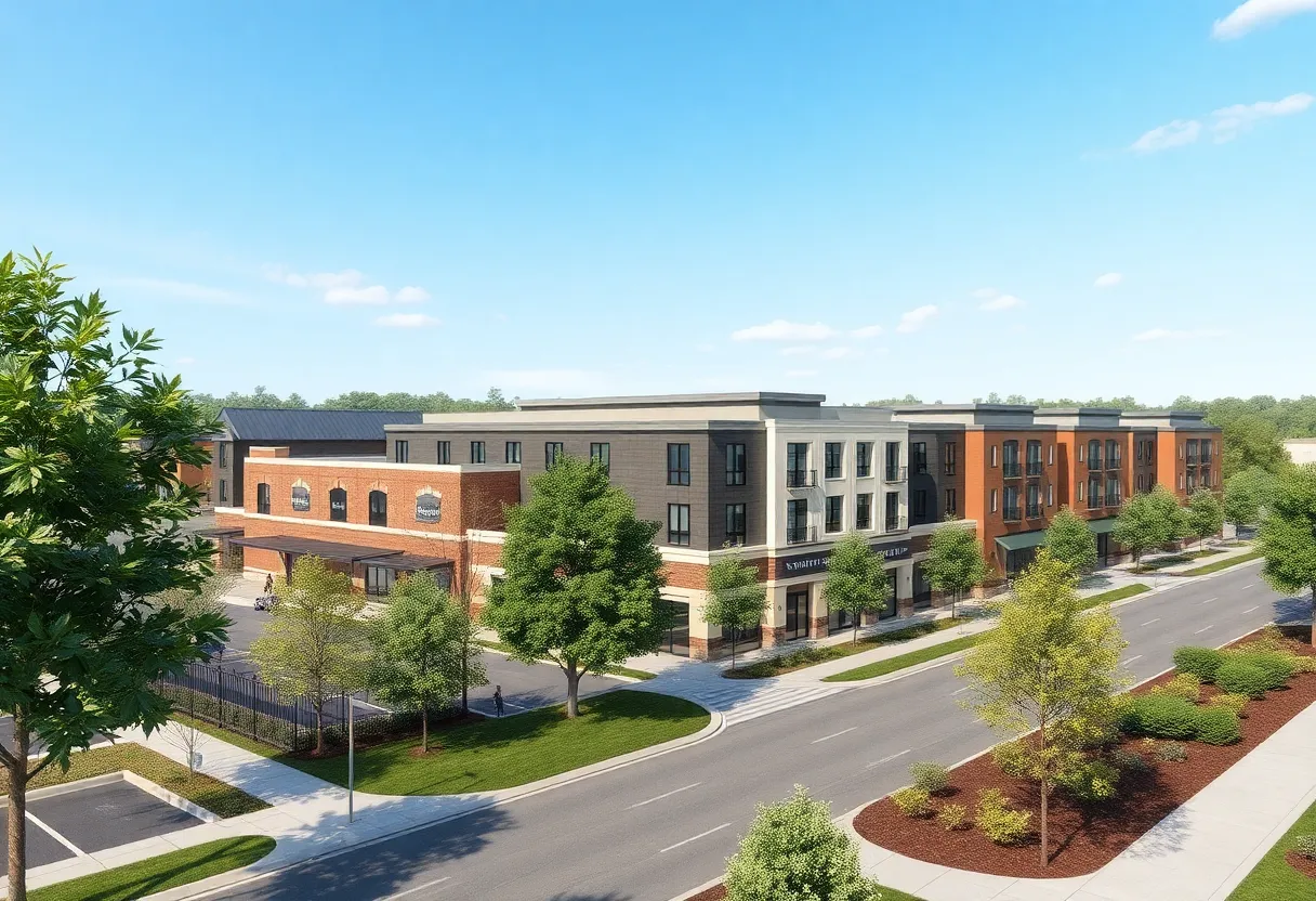 Rendering of mixed-use development project in Starkville, MS.