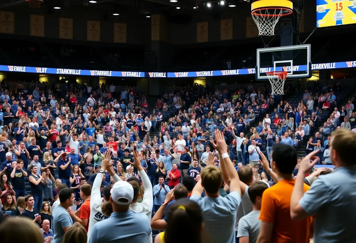 Fans celebrating Starkville Academy's basketball win over Pillow Academy.