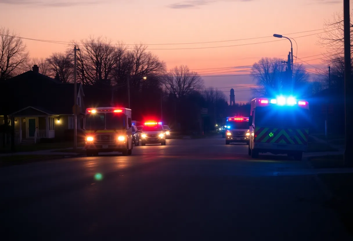 Scene of a pedestrian accident in Starkville with emergency responders.