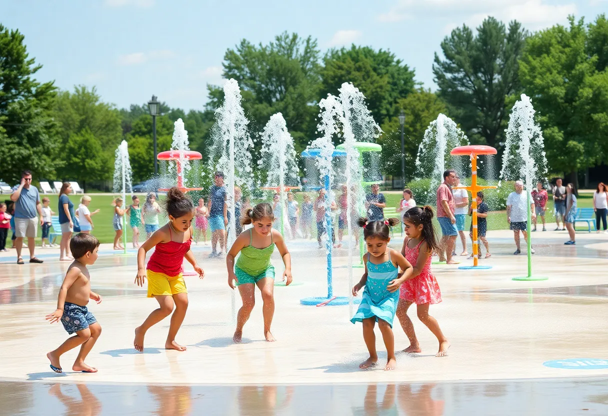 Families enjoying the new splash pad in Starkville's JL King Park