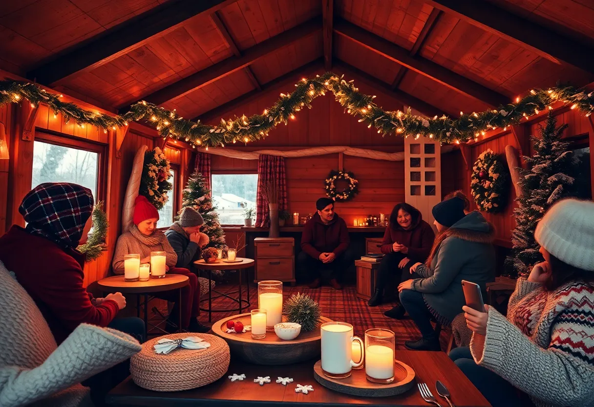 Interior of a warming shelter in West Point, Mississippi, filled with cozy seating and warm decor.