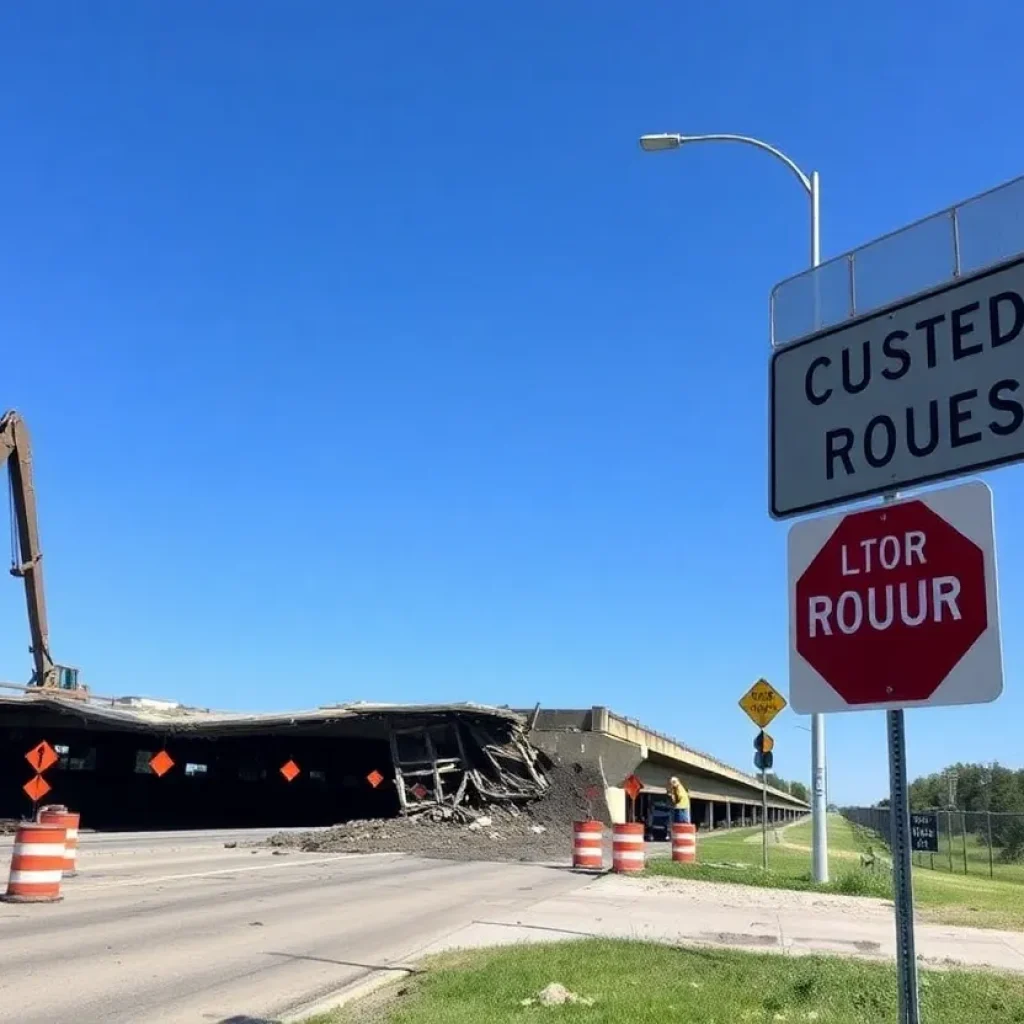 Construction workers repairing a damaged bridge in Lowndes County