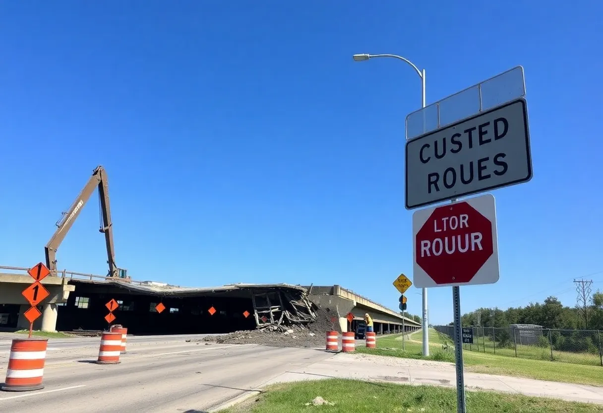 Construction workers repairing a damaged bridge in Lowndes County