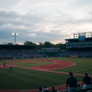 Fans at Dudy Noble Field cheering for their team during the baseball game.