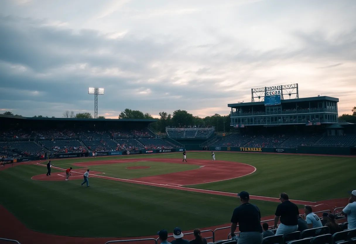 Fans at Dudy Noble Field cheering for their team during the baseball game.