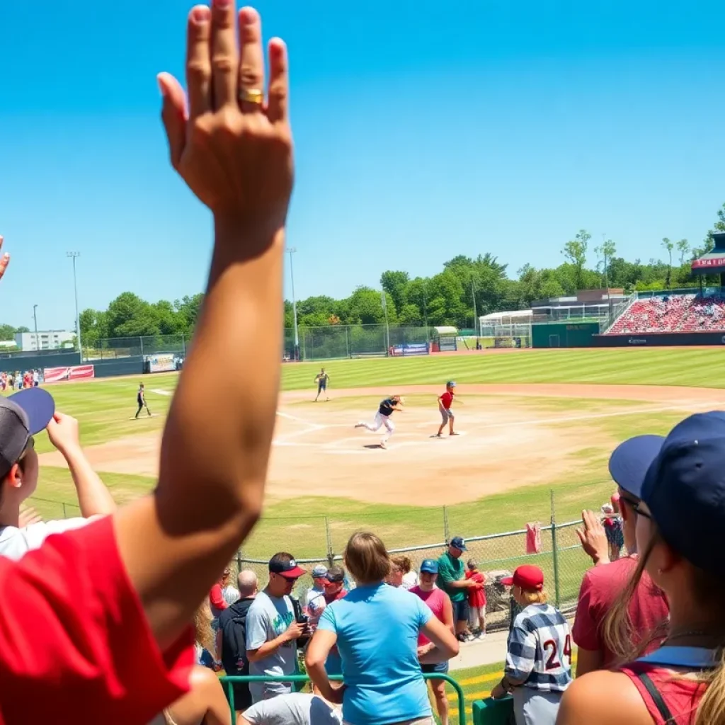 Crowd celebrating during Mississippi State Bulldogs softball game