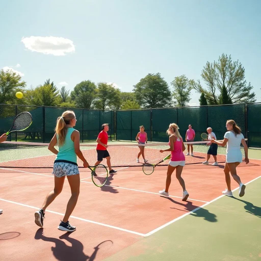 Mississippi State tennis team in action during a match
