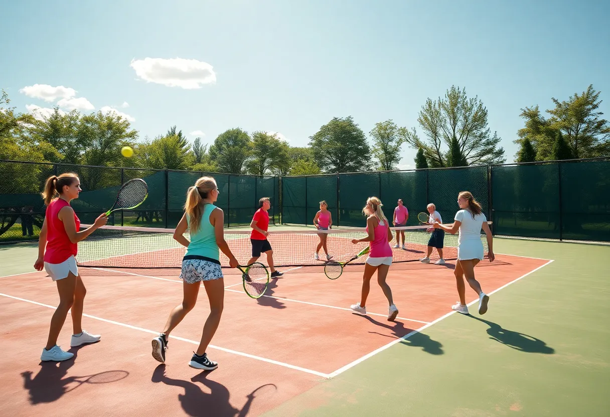 Mississippi State tennis team in action during a match
