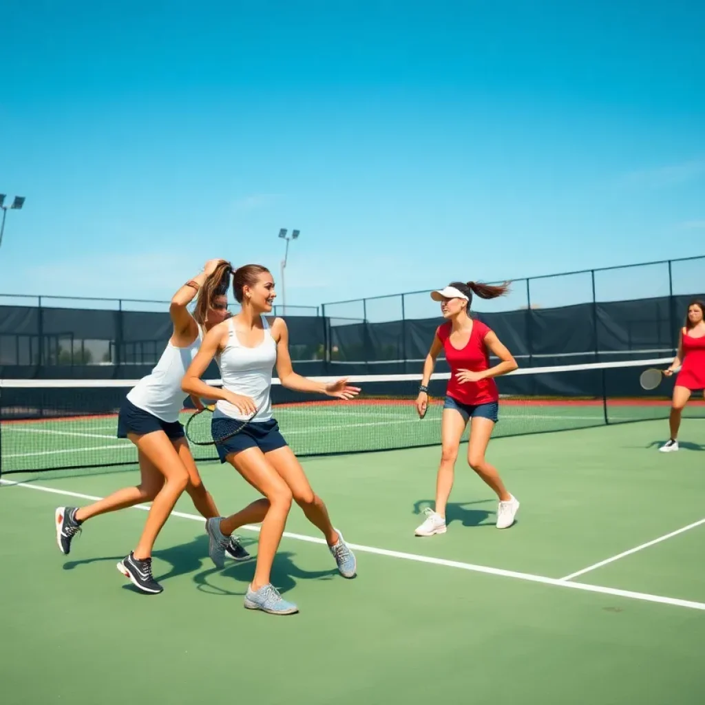 Mississippi State women's tennis team competing in a match