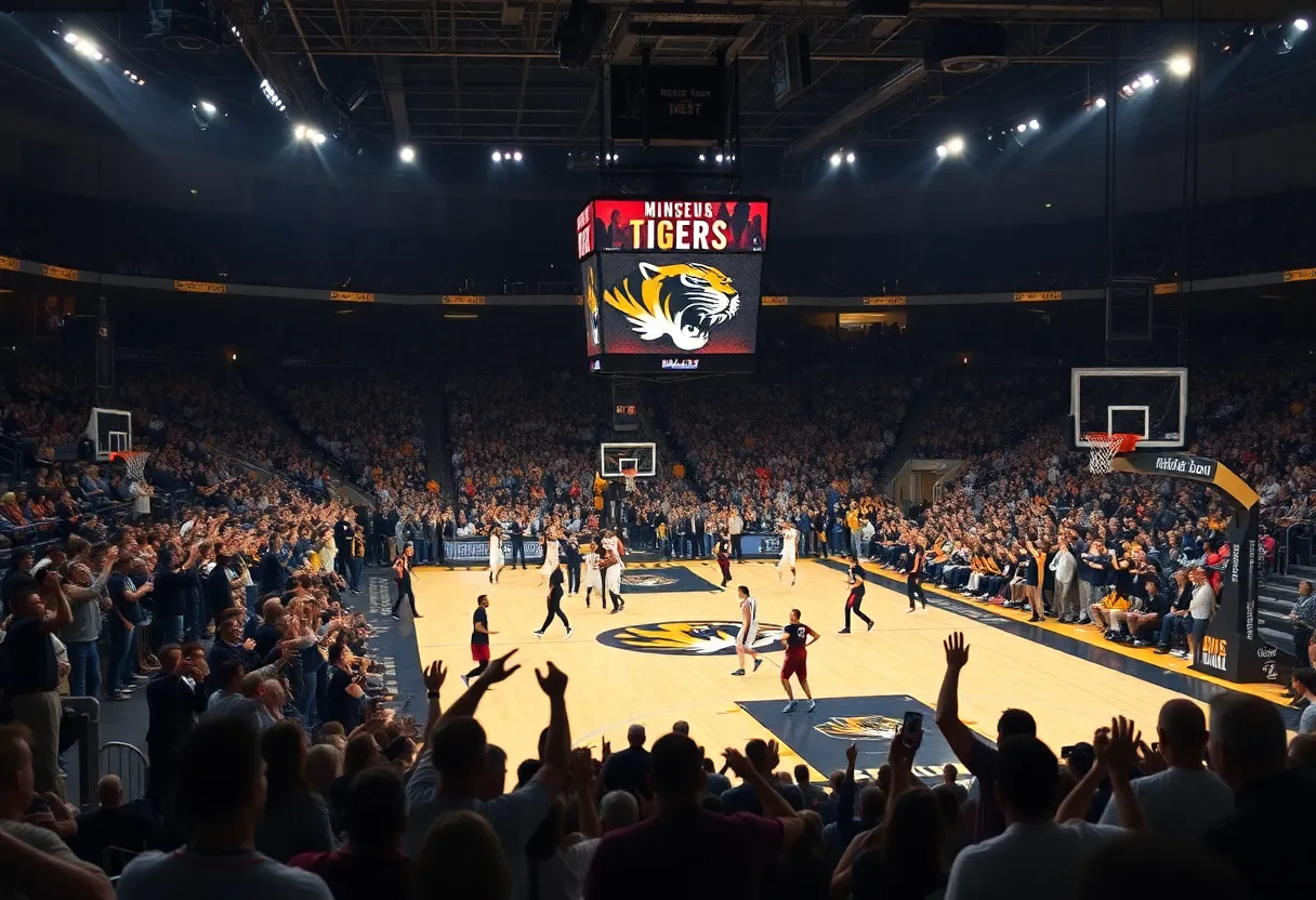 Missouri Tigers celebrating their historic basketball victory
