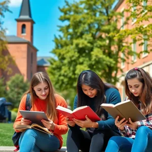 Students studying on the Mississippi State University campus.