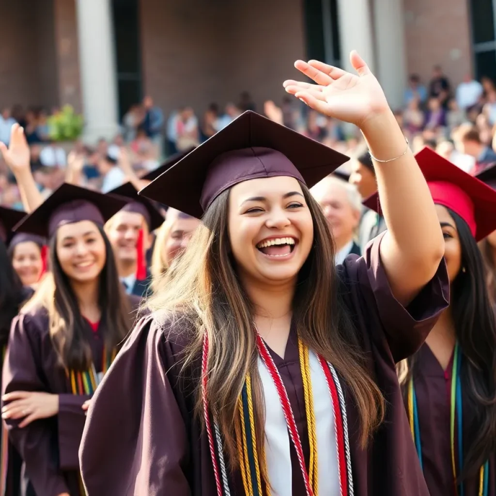Graduation ceremony at Mississippi State University with students in caps and gowns