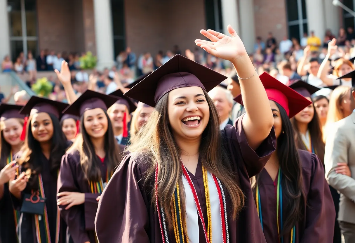 Graduation ceremony at Mississippi State University with students in caps and gowns