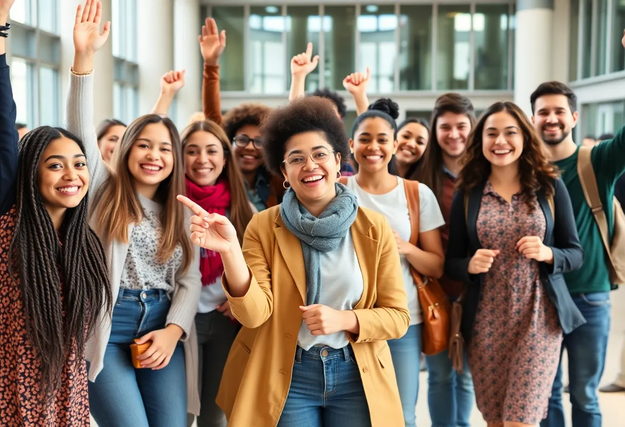 Students celebrating their achievements in an inclusive university environment.