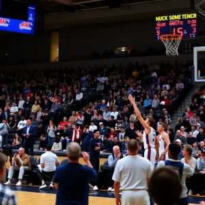 Starkville Academy in action during a close basketball game