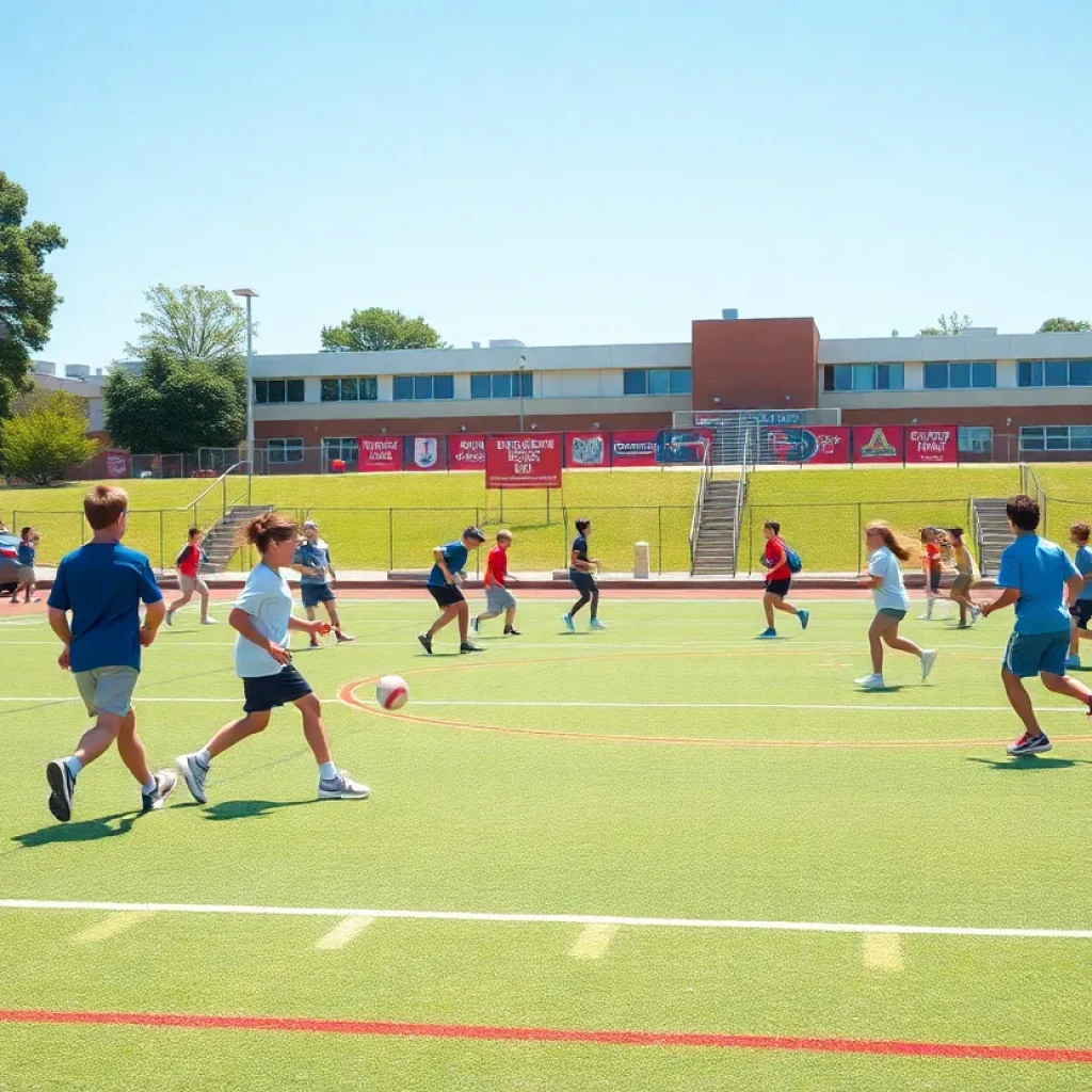 Students practicing sports at Starkville High School