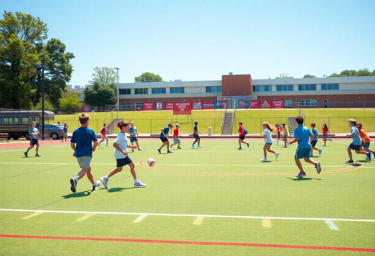 Students practicing sports at Starkville High School