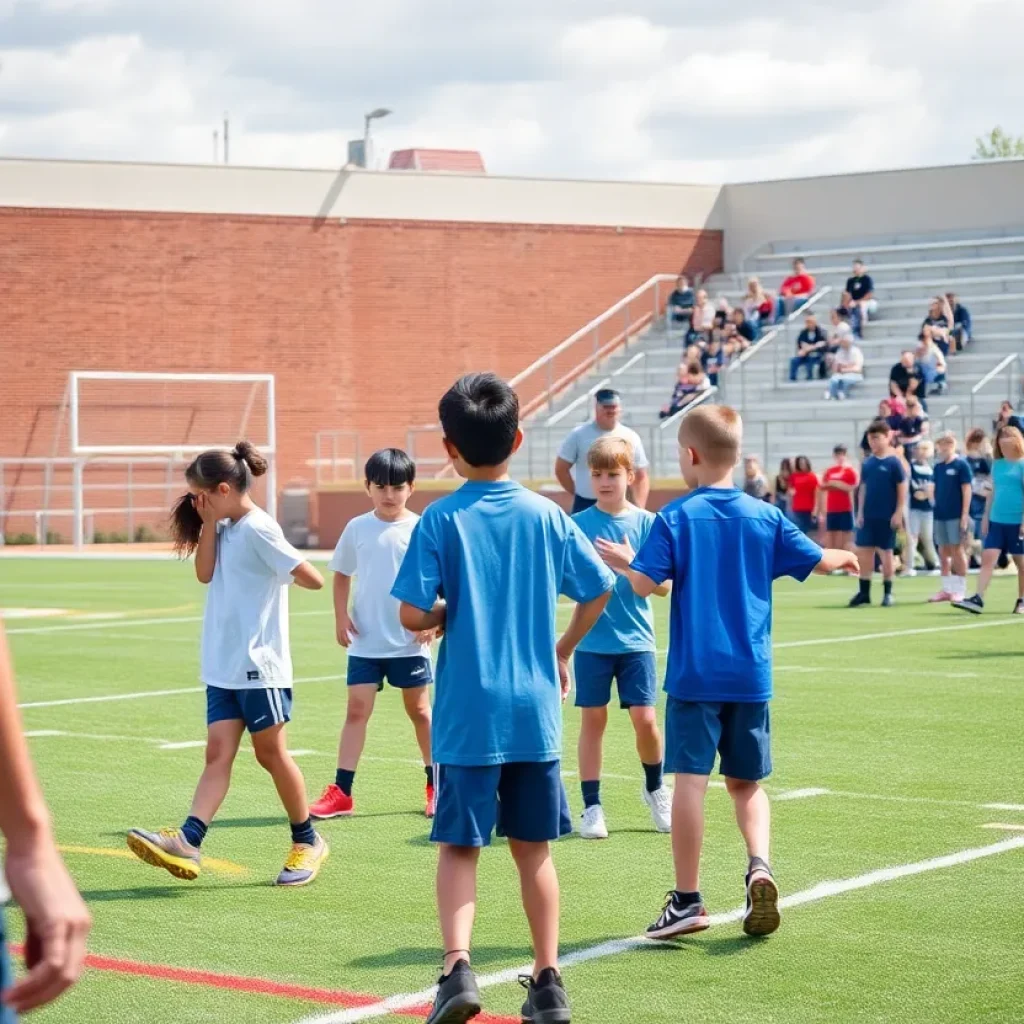 Young athletes training on Starkville athletic field