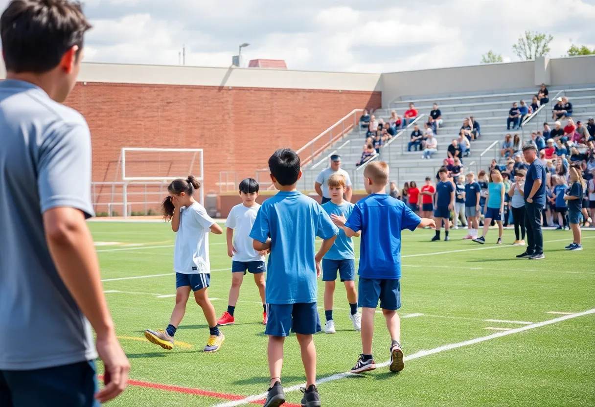 Young athletes training on Starkville athletic field