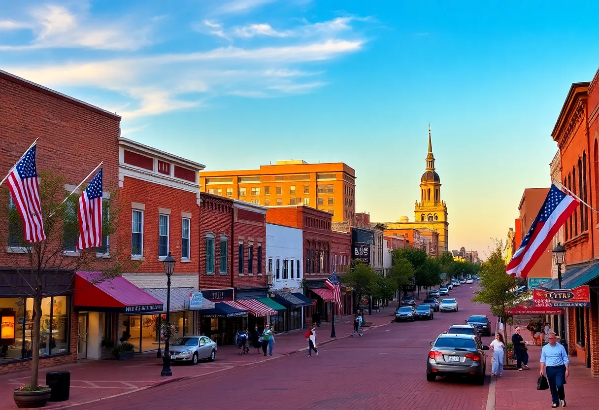A bustling scene of Starkville showcasing local businesses and attractions