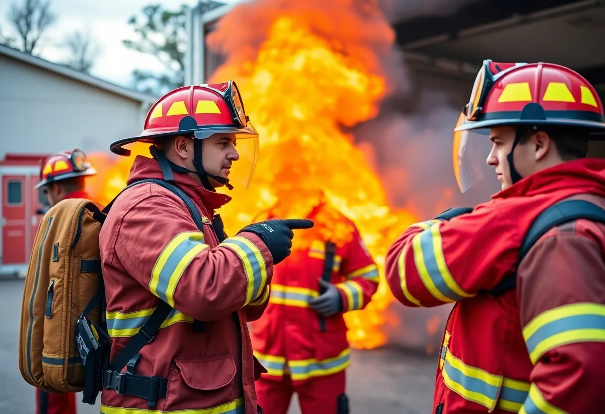 Firefighters from Starkville engaging in training exercises