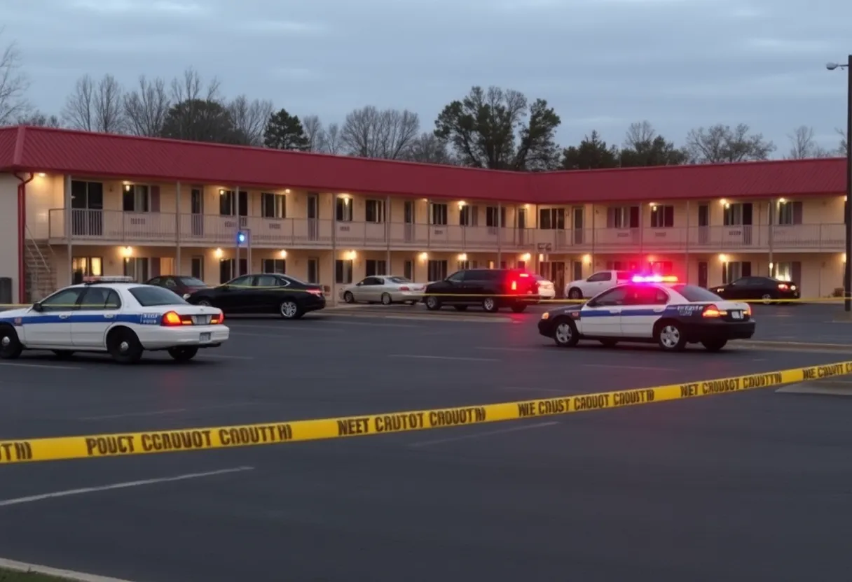 Scene of the Quality Inn shooting in Starkville with police presence.