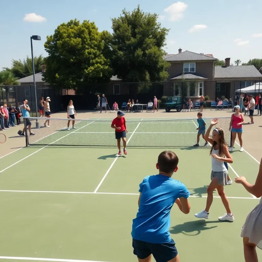 Community members enjoying tennis at the newly dedicated courts in Starkville.