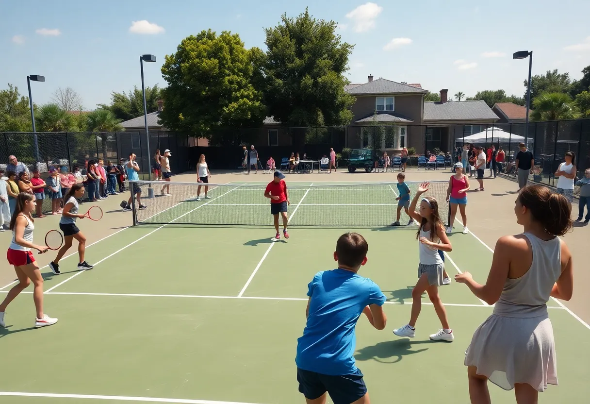 Community members enjoying tennis at the newly dedicated courts in Starkville.