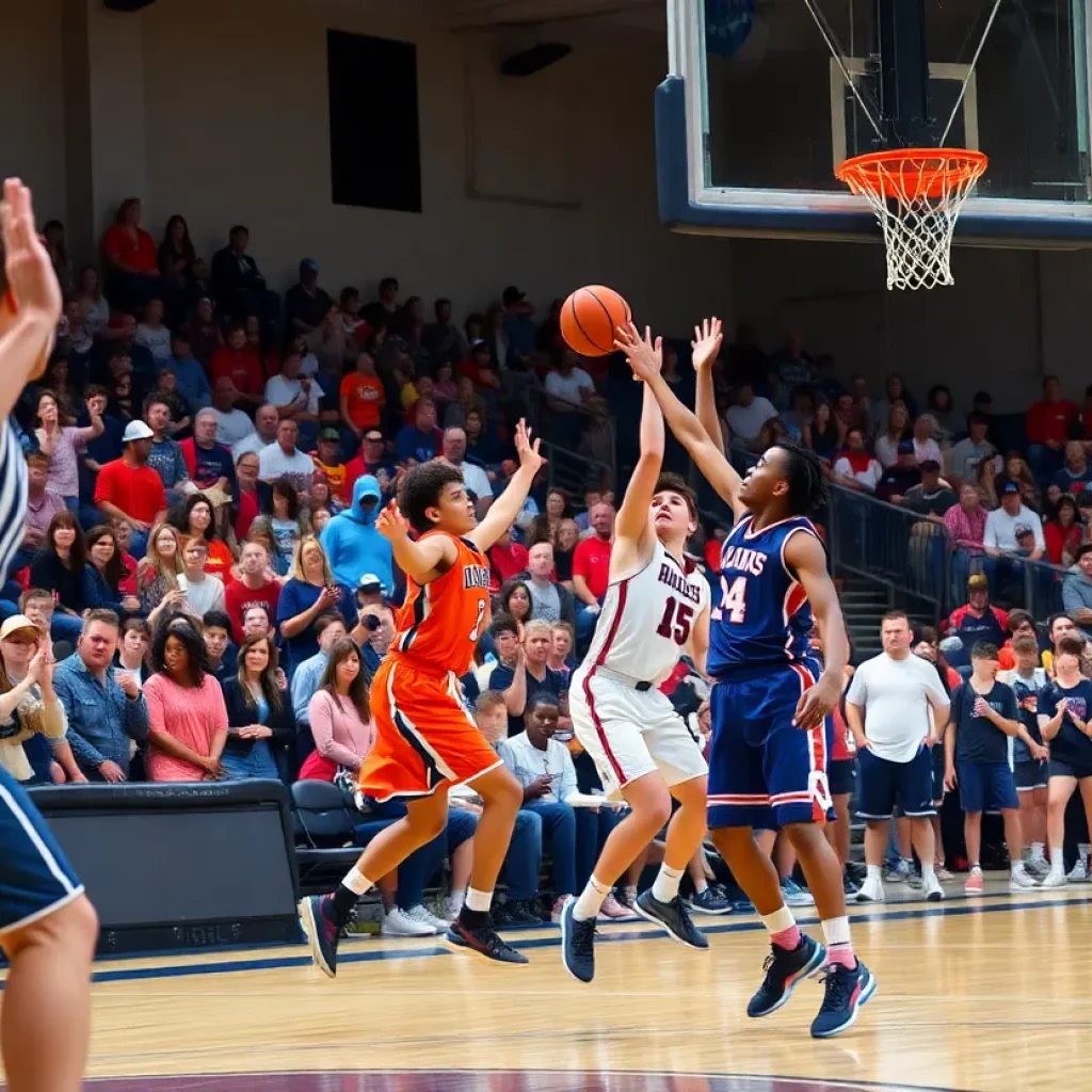 Tupelo High School basketball players celebrating their victory