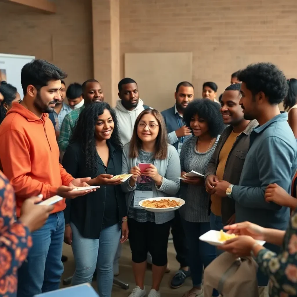 Community members at the West Point leadership workshop enjoying discussions and food