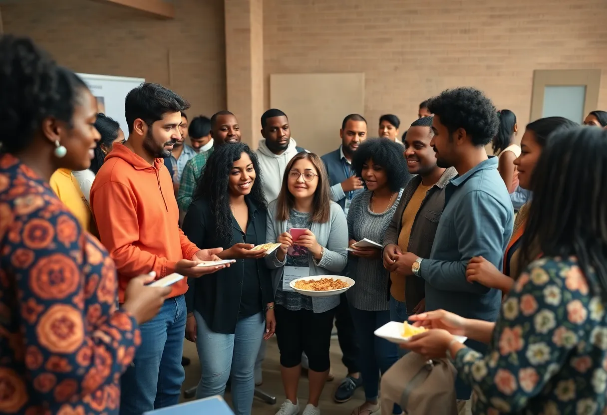 Community members at the West Point leadership workshop enjoying discussions and food