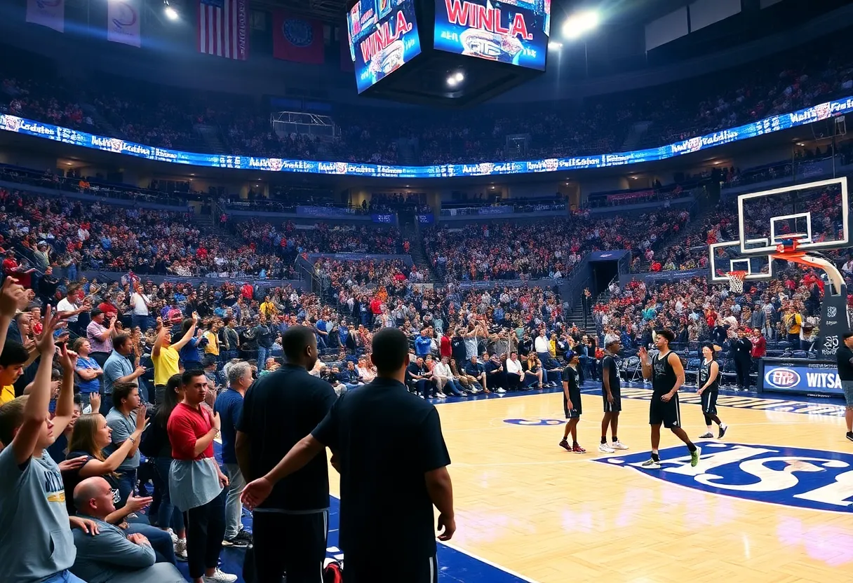 Action shot of players warming up for the All-Star basketball game