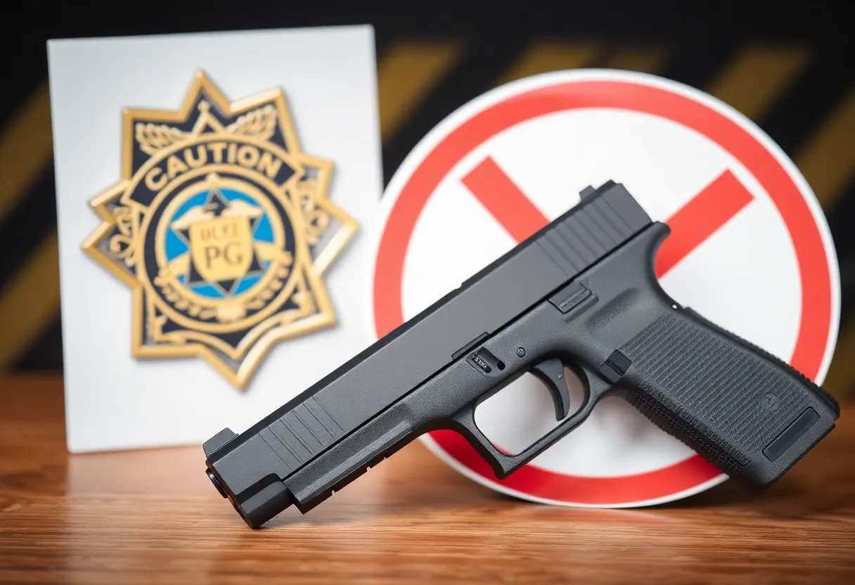 Symbolic representation of gun safety and law enforcement regarding illegal firearms.