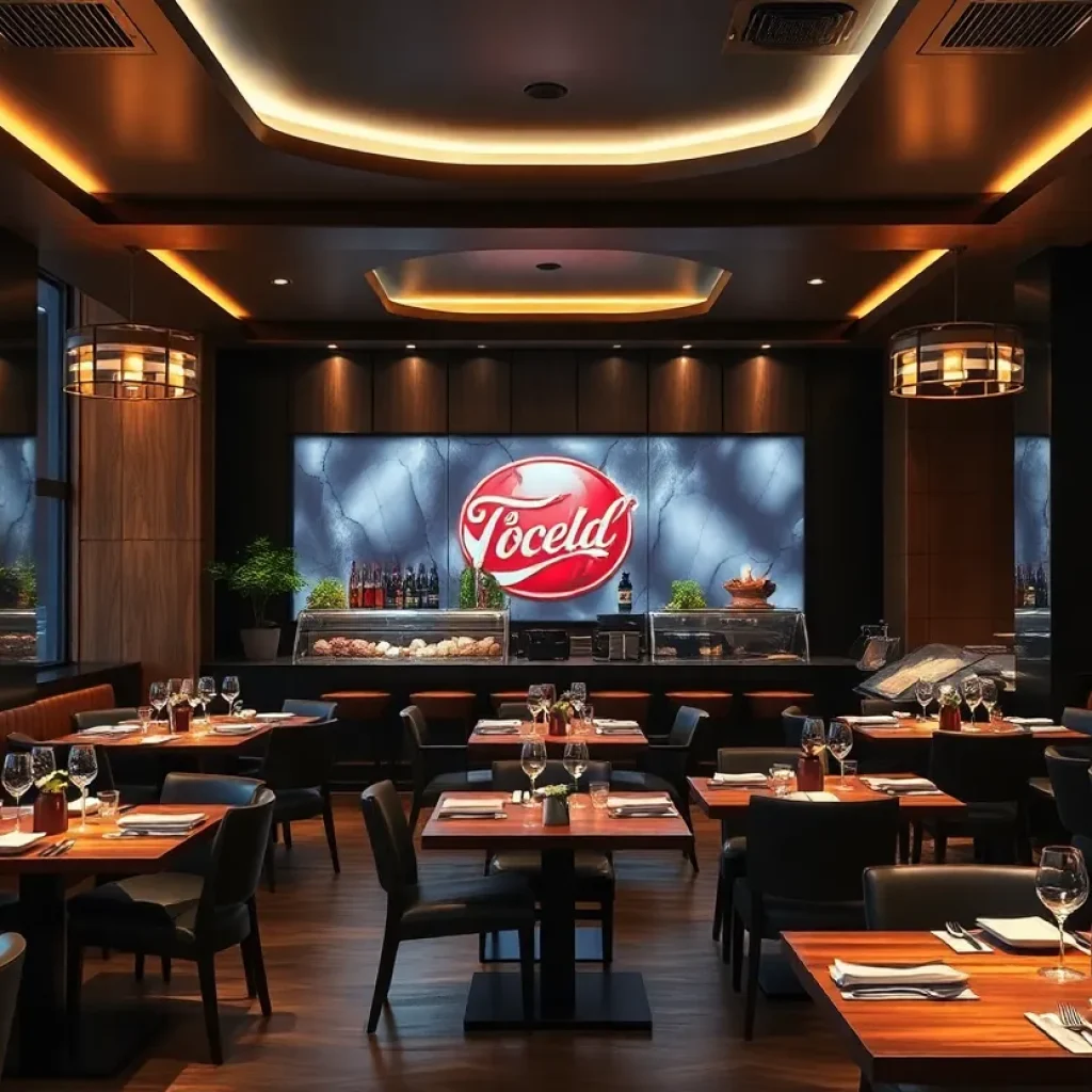 Cozy dining area in Helen restaurant showcasing steak dishes