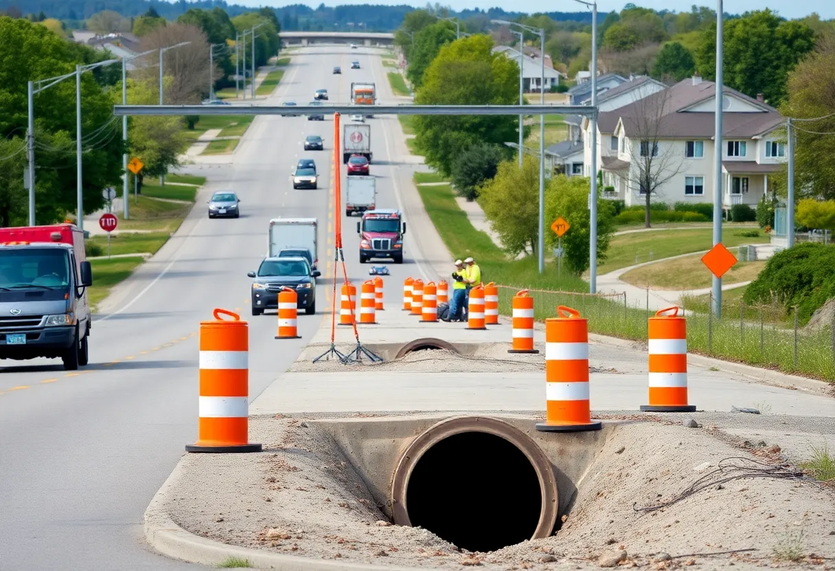 Construction work on Highway 50 with safety cones