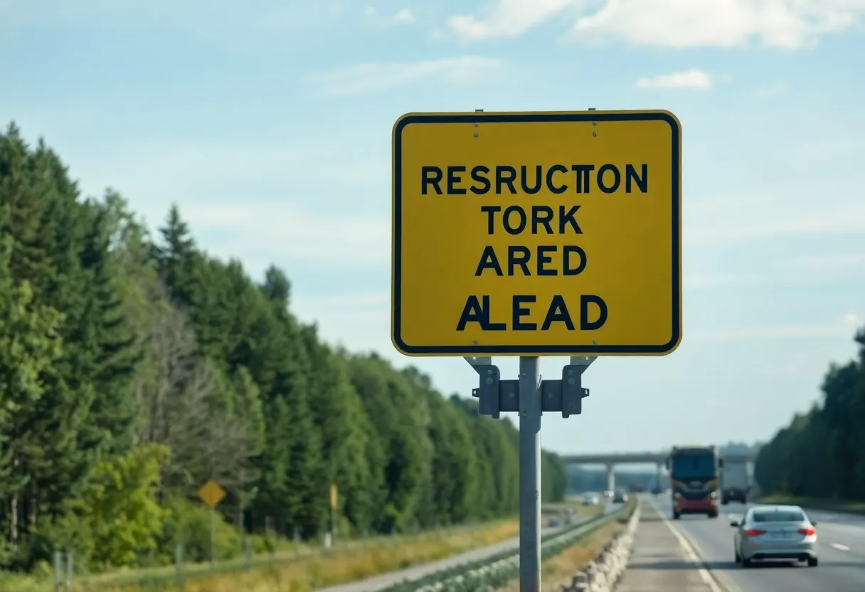 Road construction detour sign on Highway 50
