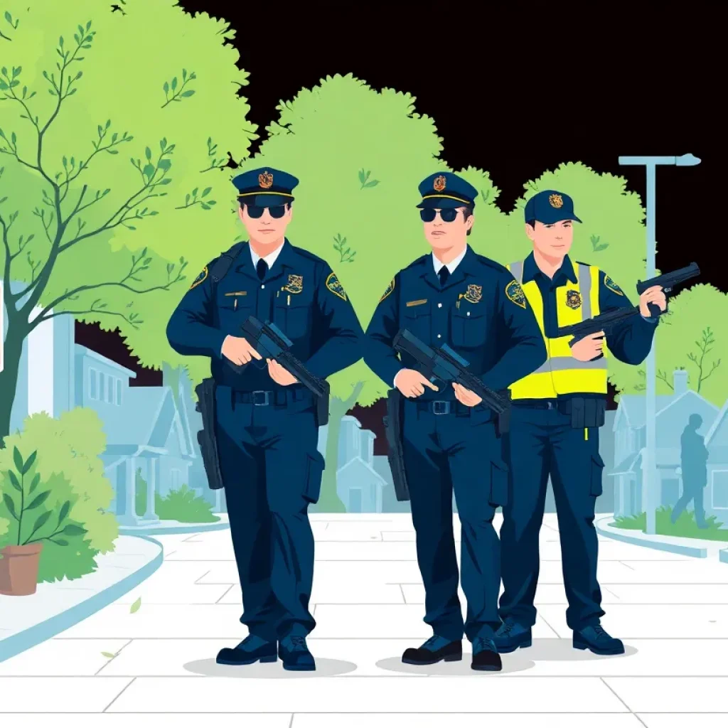 Illustration showing law enforcement officers collaborating to combat illegal firearm possession.
