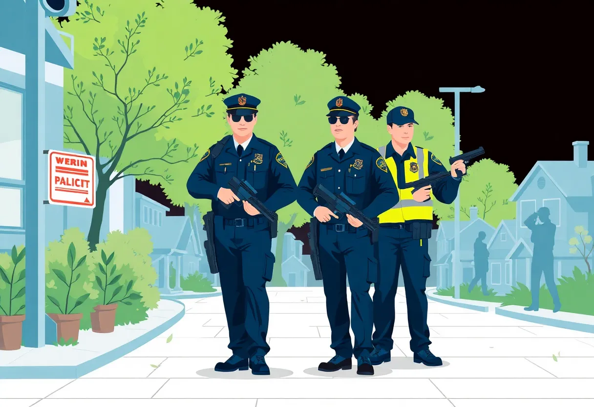 Illustration showing law enforcement officers collaborating to combat illegal firearm possession.