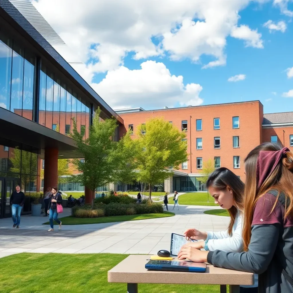 A modern university campus showcasing STEM facilities and students.