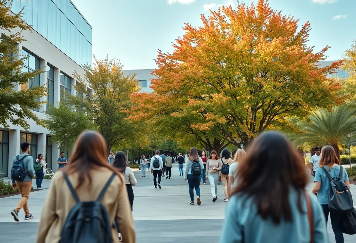 Diverse students at Mississippi State University interacting in a vibrant outdoor learning environment.